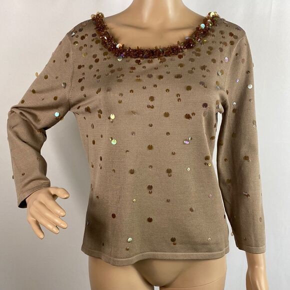 Talbots silk blend sequins embellished 3/4 sleeves top - Picture 1 of 7